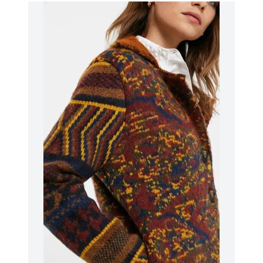 Desigual Multicolor Geometric Print Thick Knit Jacket M - Picture 3 of 10